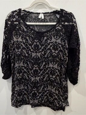 Vanity Y2K Black Lace 3/4 sleeve burnout tee whimsigoth grunge thin stretch